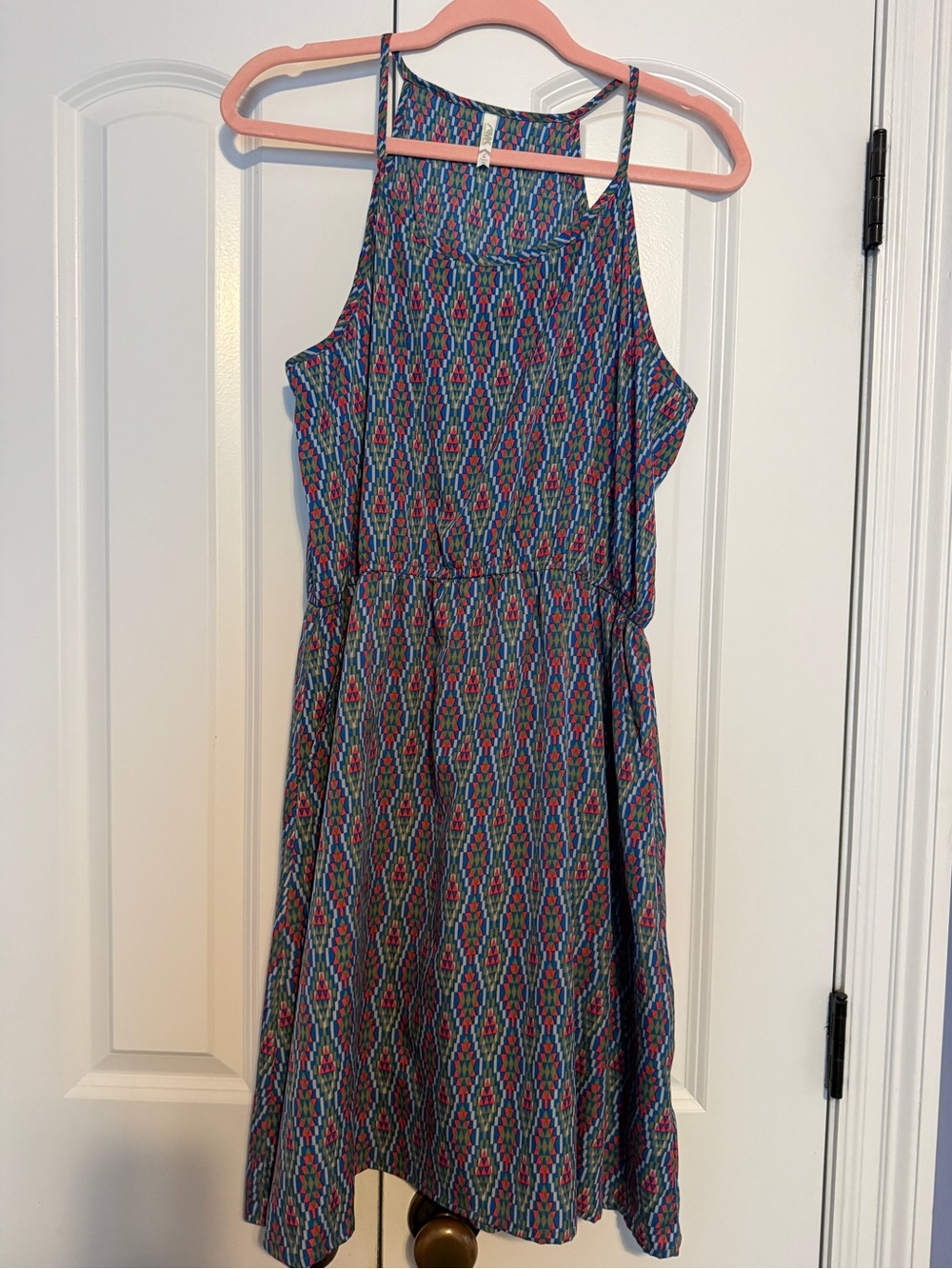 Multicolor Geometric Print Dress - Blue, Red, Olive